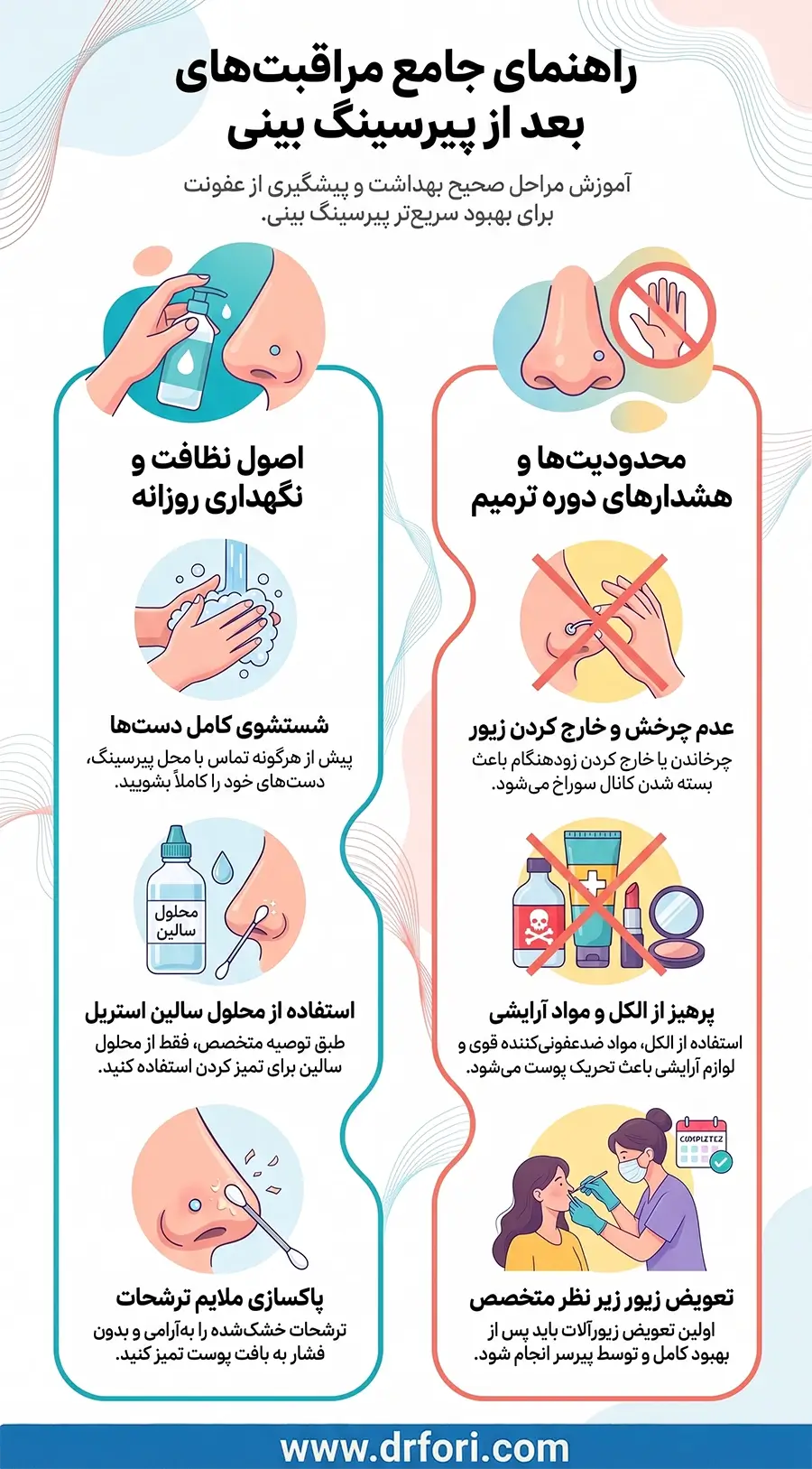 مراقبت های بعد از پیرسینگ بینی